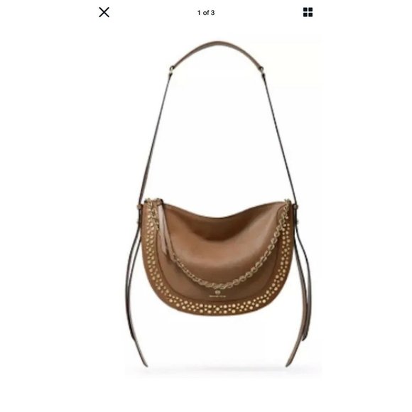 Michael Kors Jagger Lg Leather Messenger Bag Luggage Gold Original Packaging